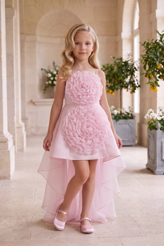 Powder Girls Rosette Dress with Detachable Train 3-8 AGE 37274PR - Clothes