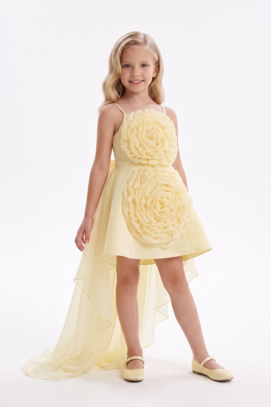 Yellow Girls Rosette Dress with Detachable Train 3-8 AGE 37274PR - Clothes (1)