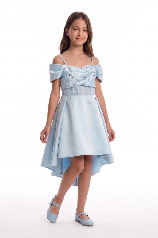 Blue Girls Embellished Off-Shoulder High-Low Dress 9-14 AGE 37275PR - Clothes (1)