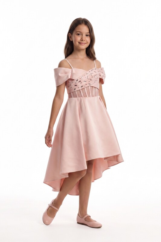 Powder Girls Embellished Off-Shoulder High-Low Dress 9-14 AGE 37275PR - Clothes (1)
