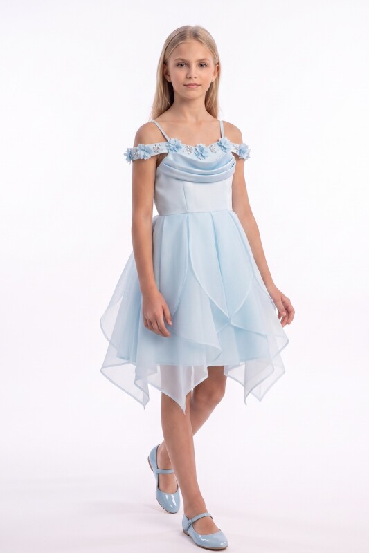 Blue Girls Floral Off-Shoulder Layered Dress 9-14 AGE 37308PR - Clothes (1)