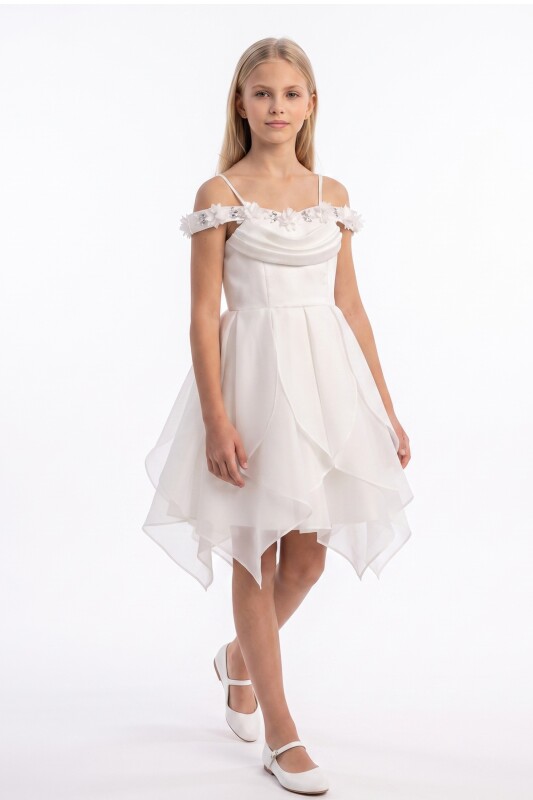 Ecru Girls Floral Off-Shoulder Layered Dress 9-14 AGE 37308PR - Clothes (1)