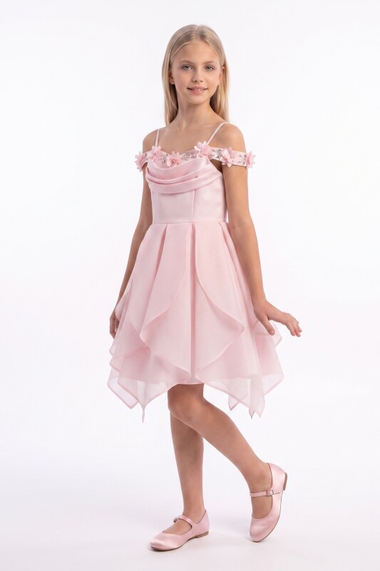Powder Girls Floral Off-Shoulder Layered Dress 9-14 AGE 37308PR - Clothes (1)