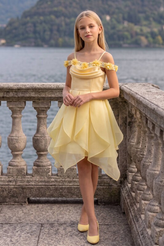 Yellow Girls Floral Off-Shoulder Layered Dress 9-14 AGE 37308PR - Clothes