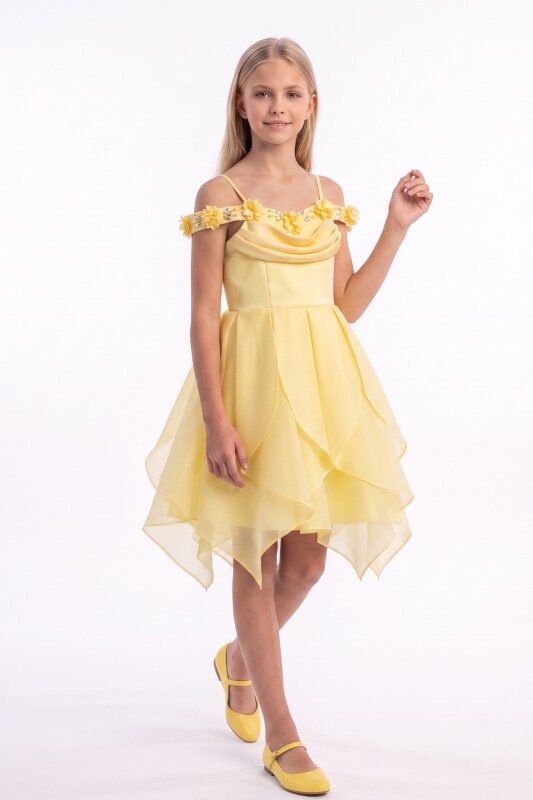 Yellow Girls Floral Off-Shoulder Layered Dress 9-14 AGE 37308PR - Clothes (1)