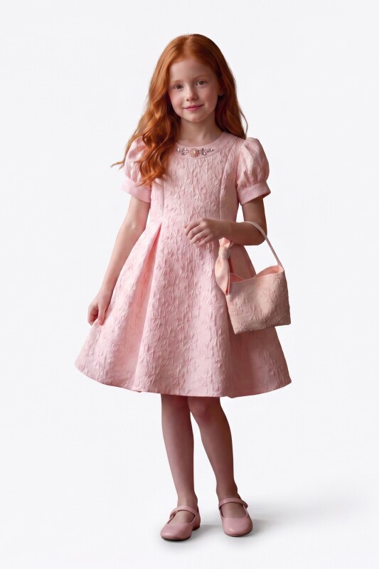 Powder Girls Textured Puff-Sleeve Dress with Bag 3-8 AGE 37334PR - Clothes (1)