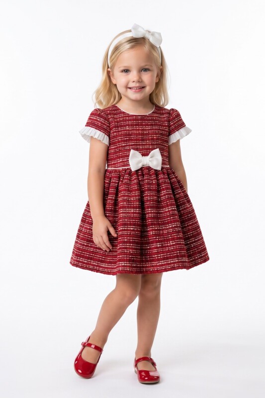 Red Baby Textured Bow-Waist Dress with Headband 6-36 MONTH 37388PR - Clothes (1)
