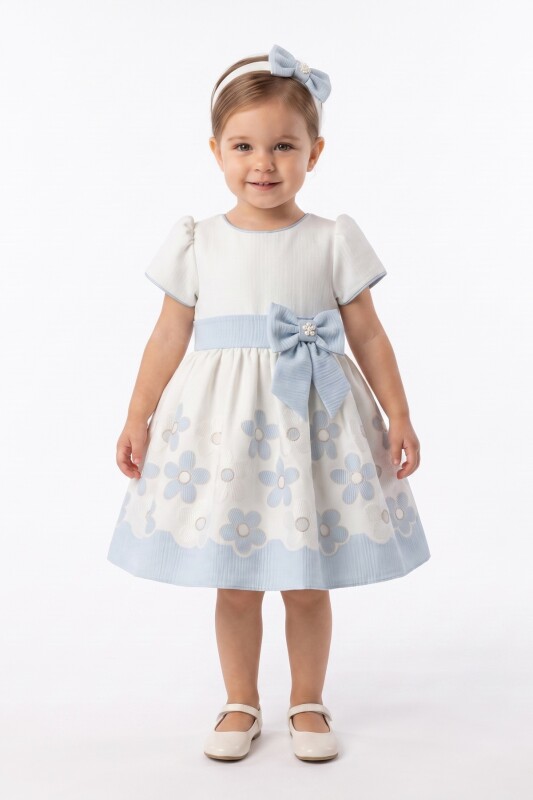 Blue Baby Floral Skirt Bow-Waist Dress with Headband 6-36 MONTH 37412PR - Clothes (1)