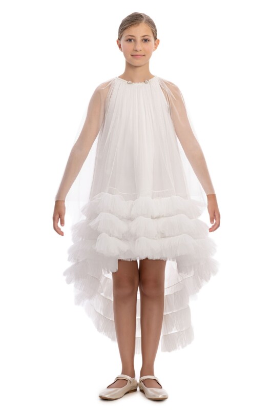 Ecru Girls Ruffle-Hem Dress with Removable Cape 9-14 AGE 37440PR - Clothes (1)