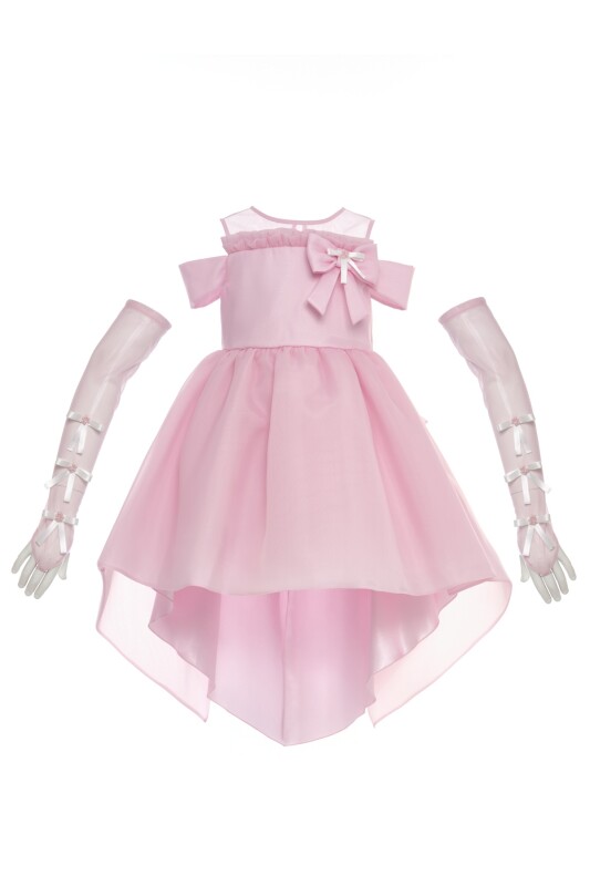 Pink Girls Bow-Front High-Low Dress with Gloves 3-8 AGE 37445PR - Clothes (1)