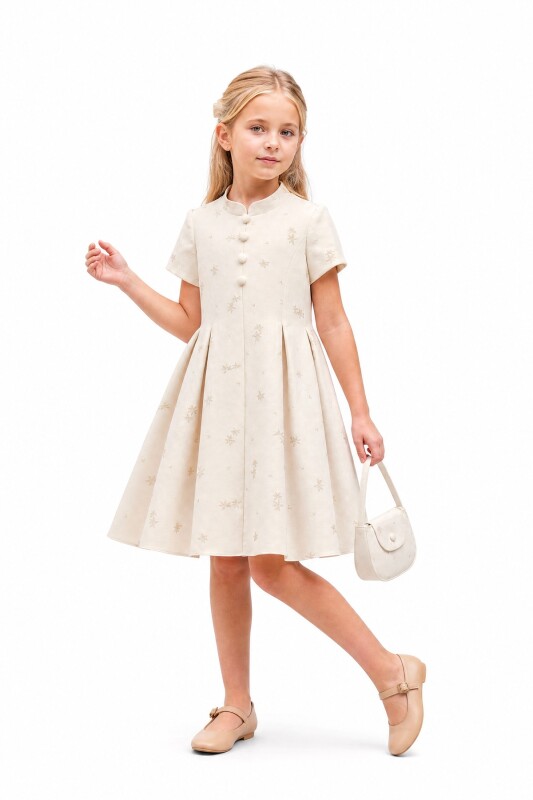 Beige Girls Button-Front Party Dress with Bag 3-8 AGE 37494PR - Clothes (1)