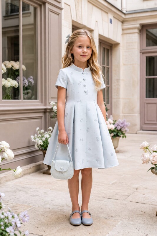 Blue Girls Button-Front Party Dress with Bag 3-8 AGE 37494PR - Clothes