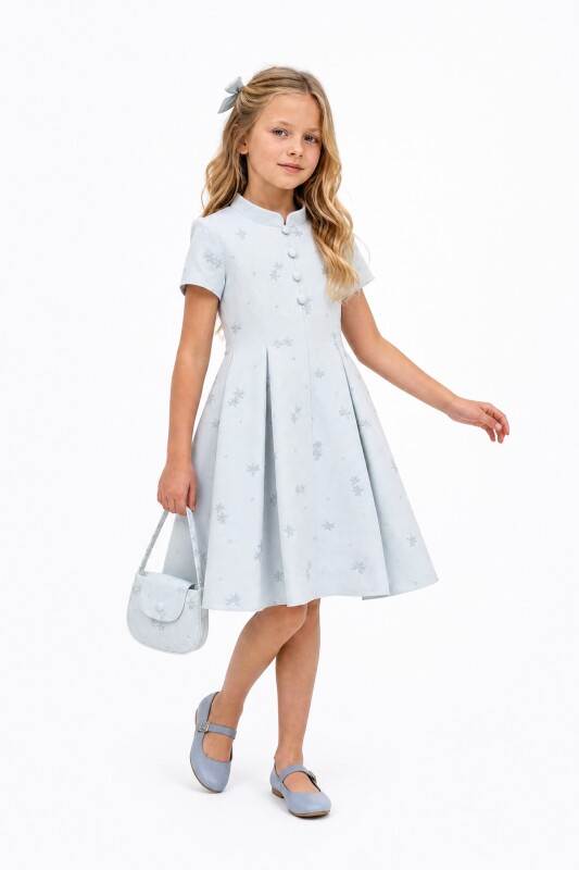 Blue Girls Button-Front Party Dress with Bag 3-8 AGE 37494PR - Clothes (1)
